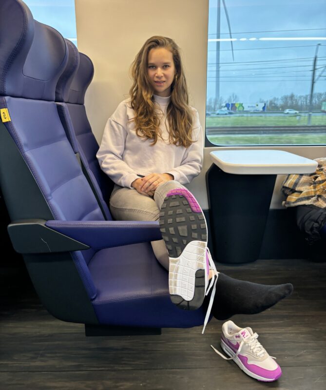 sneakers in train